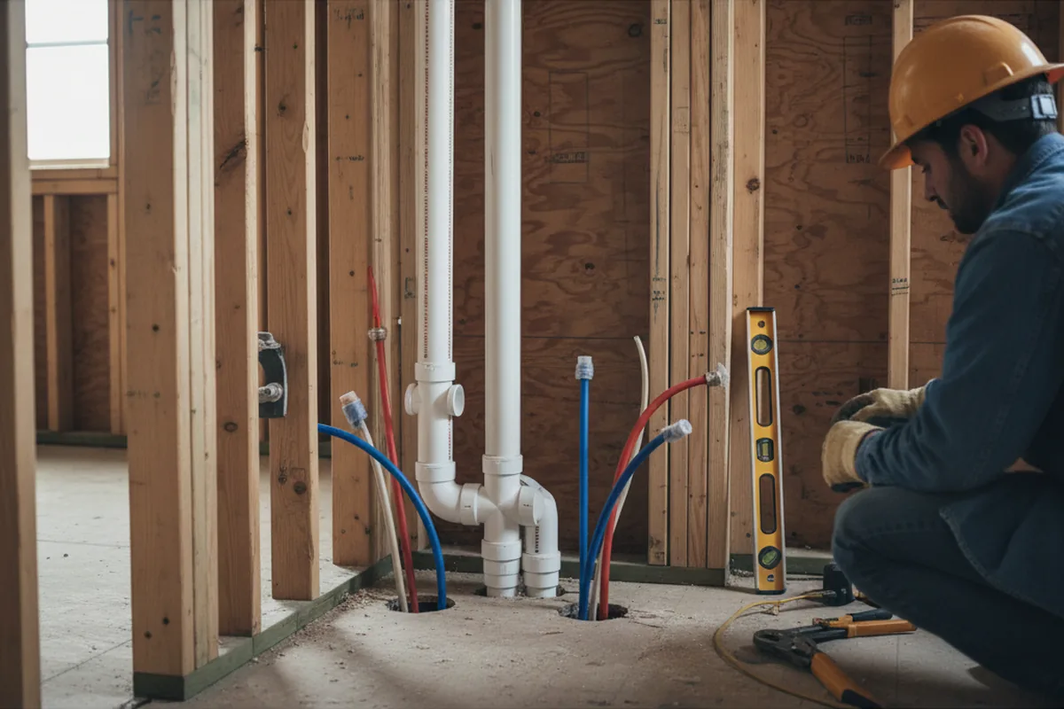 Drain and supply rough-in during Sump Pump Repair in Fremont